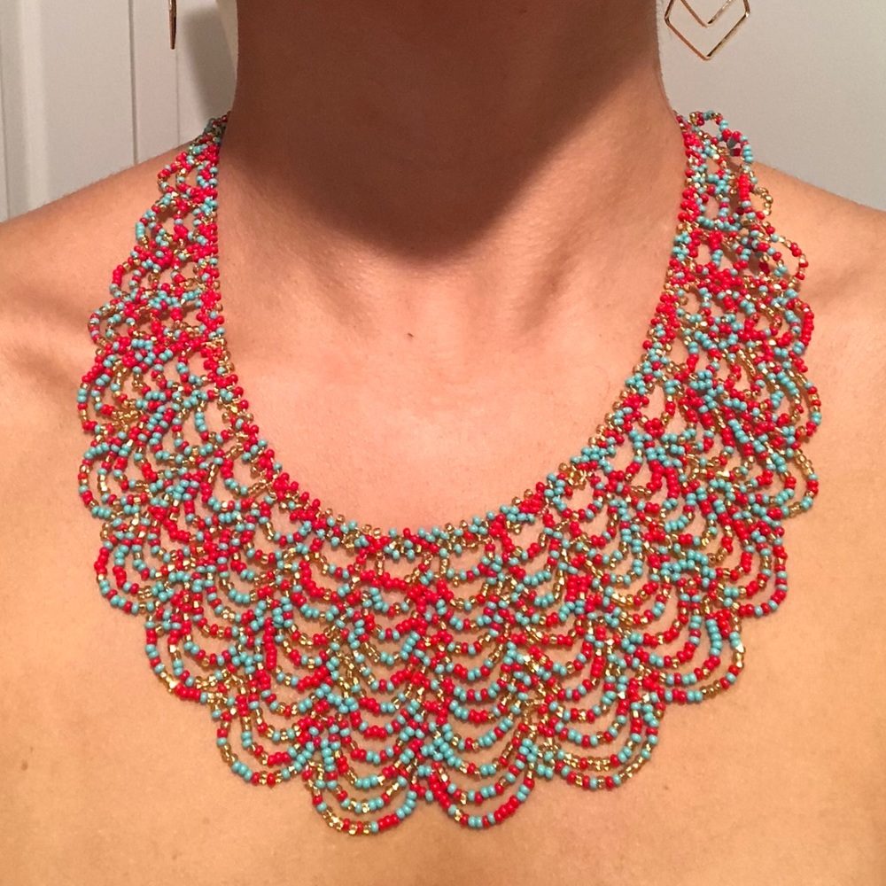 Coral Turquoise Beaded Necklace